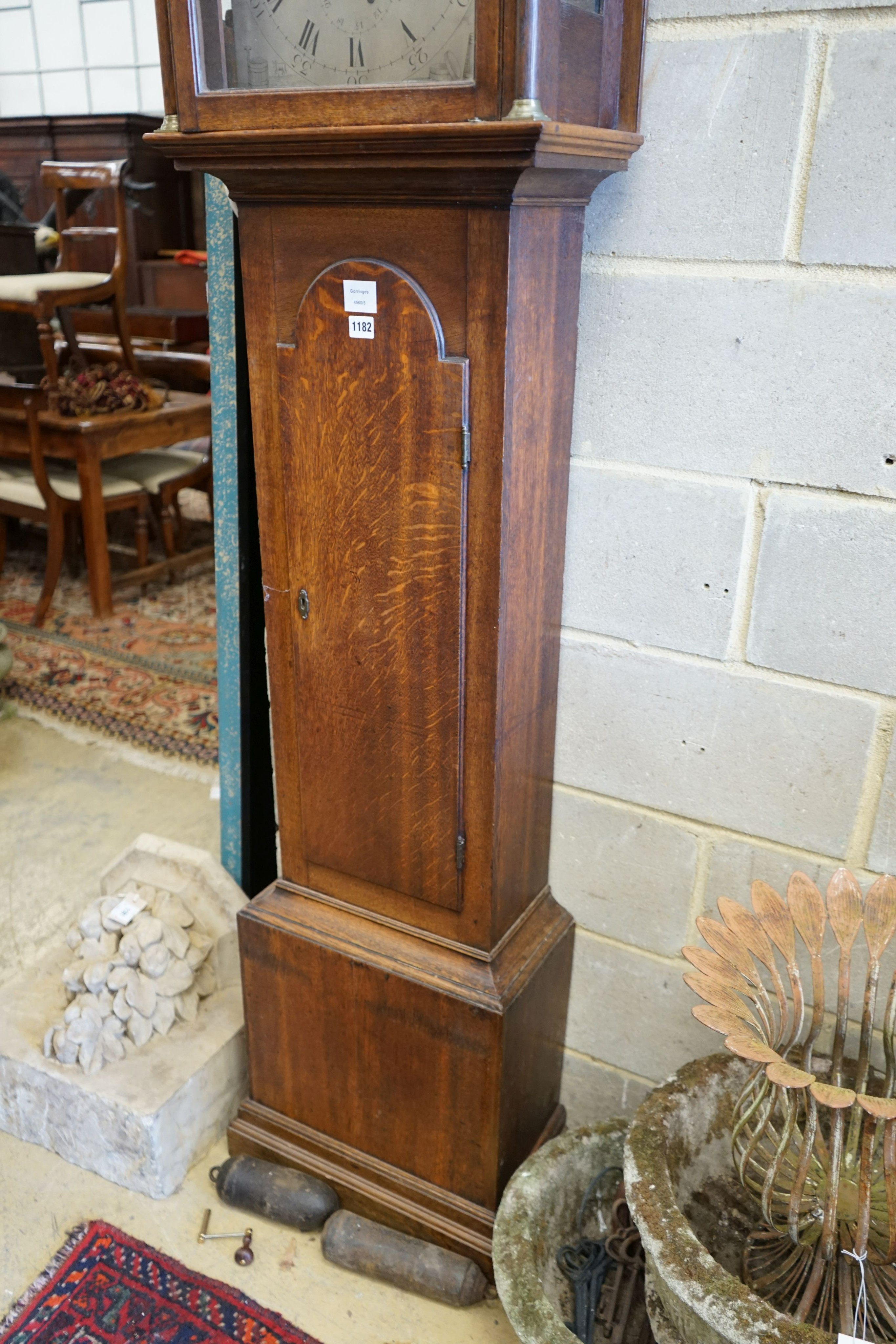 A George III and later oak cased 8 day longcase clock, marked George Dunbar, height 207cm